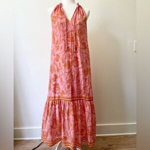 Antonio Melani Pink & Orange Floral Maxi Dress Cotton Size XS Tropical Summer